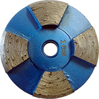 Grey-brown disk with 5 blue spokes